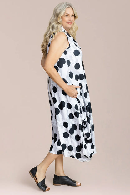 Nu Sleeveless Cowl Neck Polka Dot Print Dress. Style SI28224P
