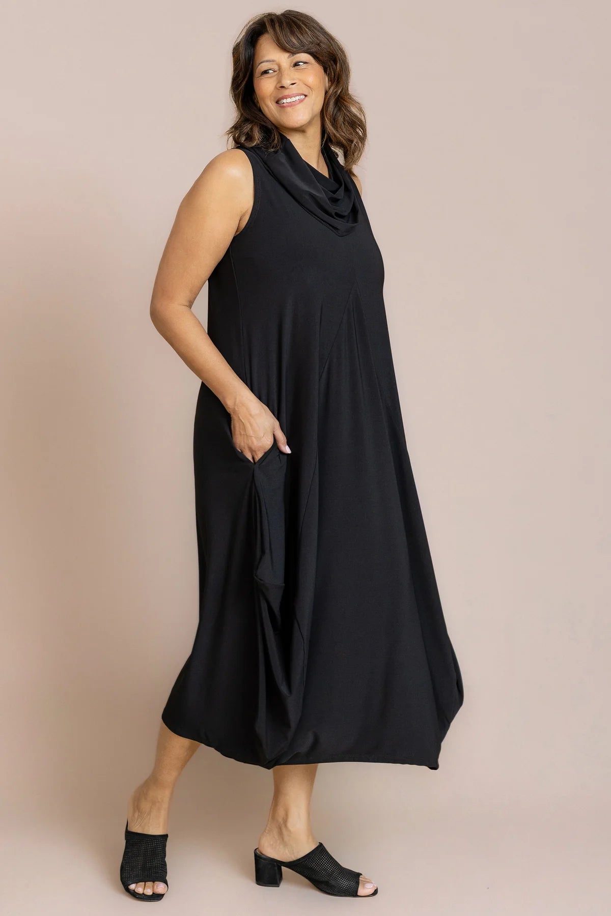 Nu Sleeveless Cowl Neck Dream Dress. Style SI28224-BLK