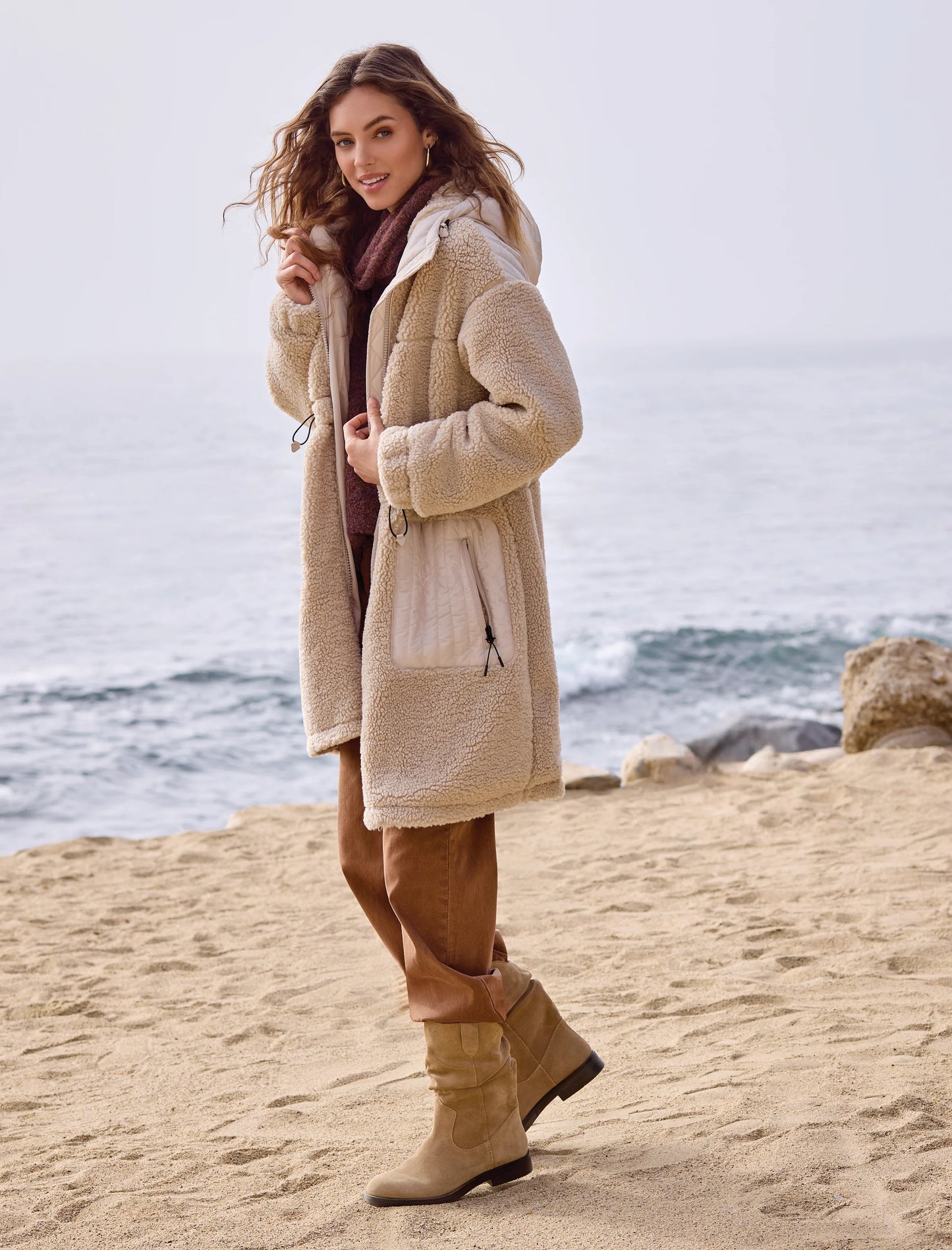 Sherpa Hooded & Elastic Waist Jacket. Style TR2271O-8279