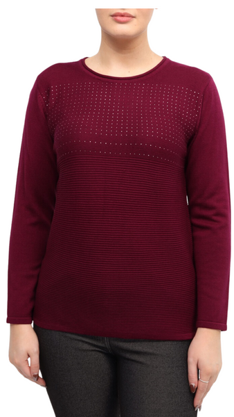 Bedazzled Stripe Sweater in Wine or Black. Style MI22305