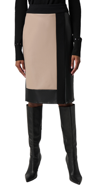 Colour Block Vegan Leather Pencil Skirt. Style JR234164