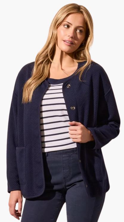 Snap Front Rib Knit Placket Cardigan. Style TR2099O-8105