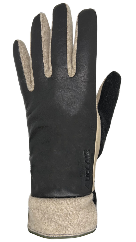 Two Tone Marie Leaather & Wool Gloves. Style PG7G003