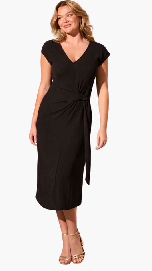Side Tie Textured Jersey Midi Dress. Style TR2139O-8151
