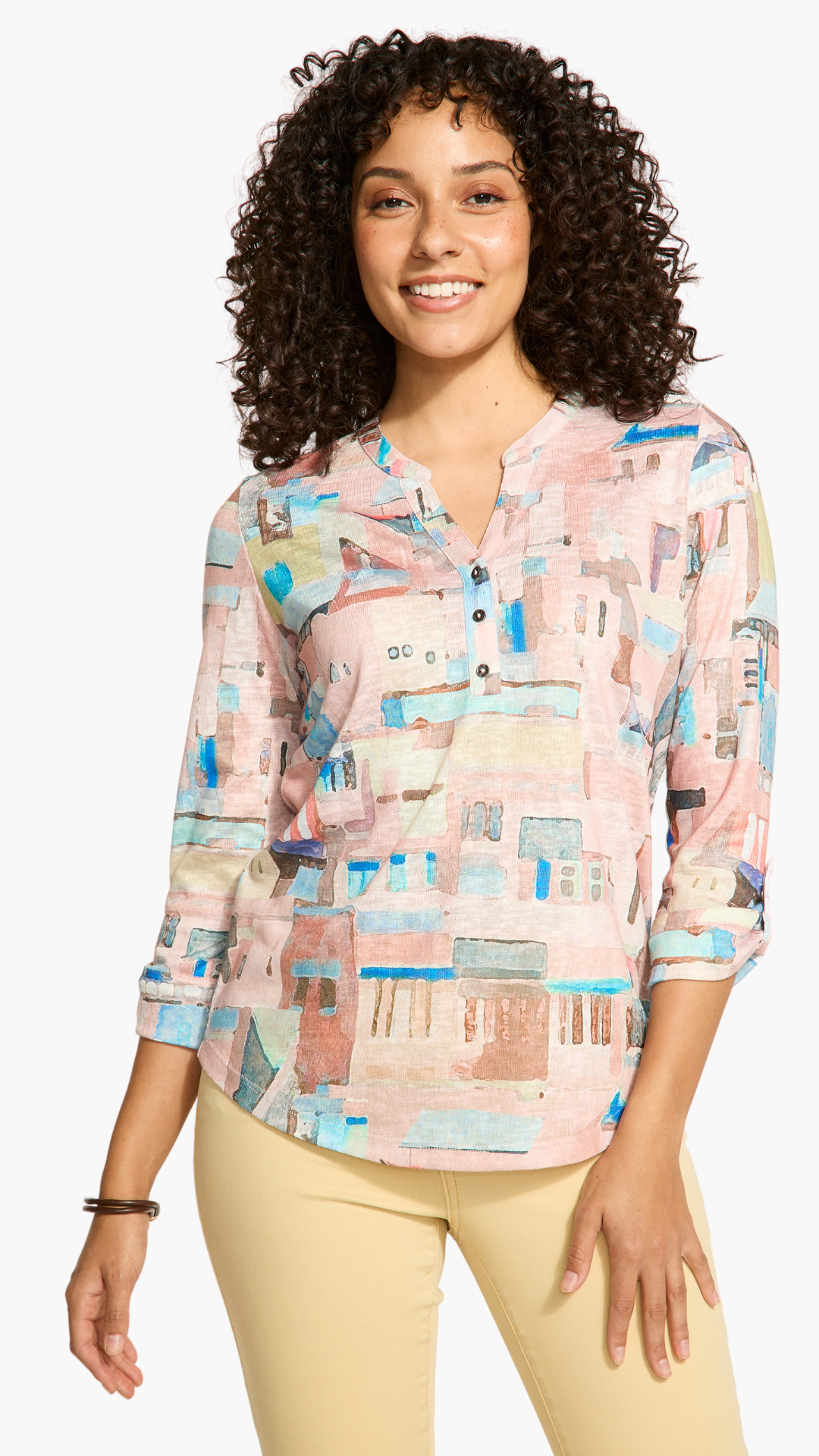 Tab 3/4 Sleeve Printed Top. Style FD3519451