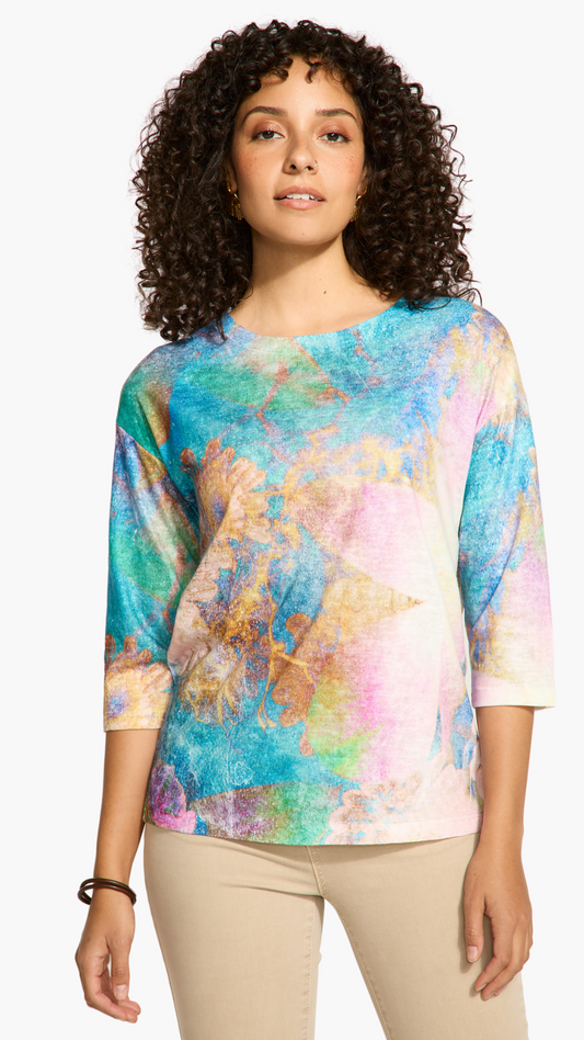 Drop Shoulder Boat Neck Printed Top. Style FD3439451