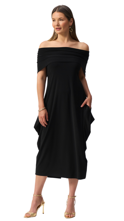Silky Knit Off the Shoulder Cocoon Dress. Style JR251205