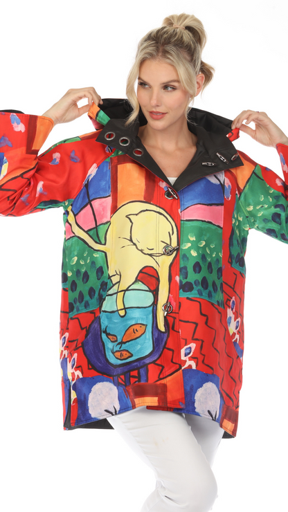 Reversible Abstract Cat Print Spring Jacket. Style OPAJ5241RW-2