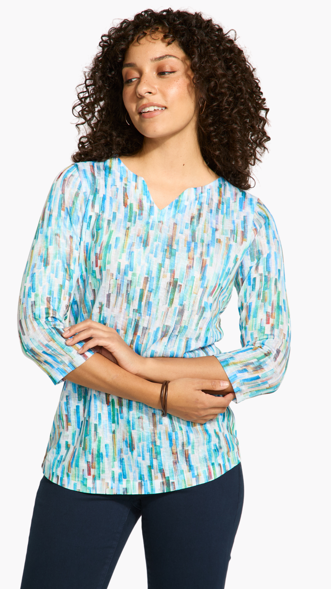 Stained Glass Print 3/4 Sleeve Top. Style FD3489451