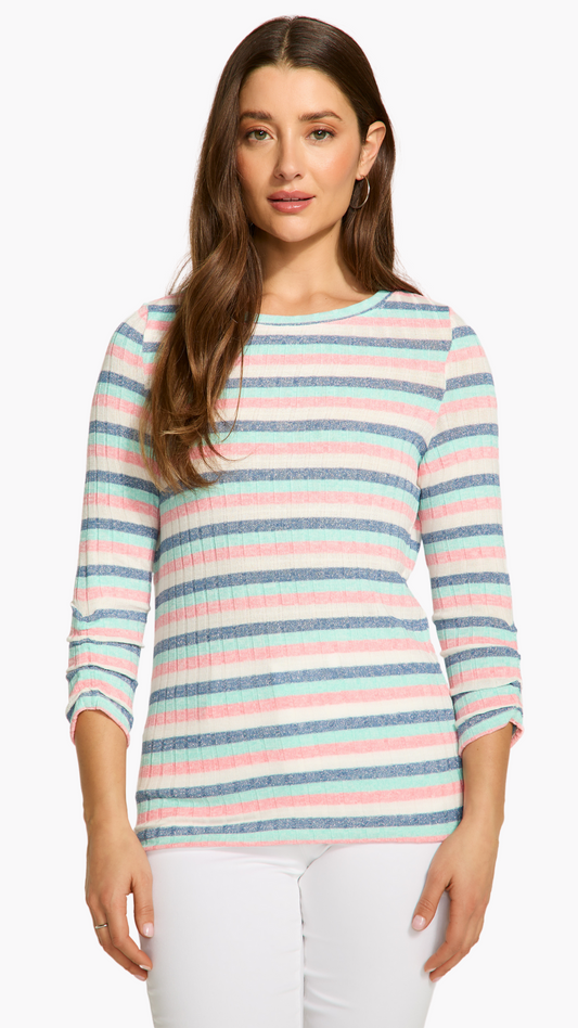 Sparkle Rib Knit Striped Top. Style FD3375812