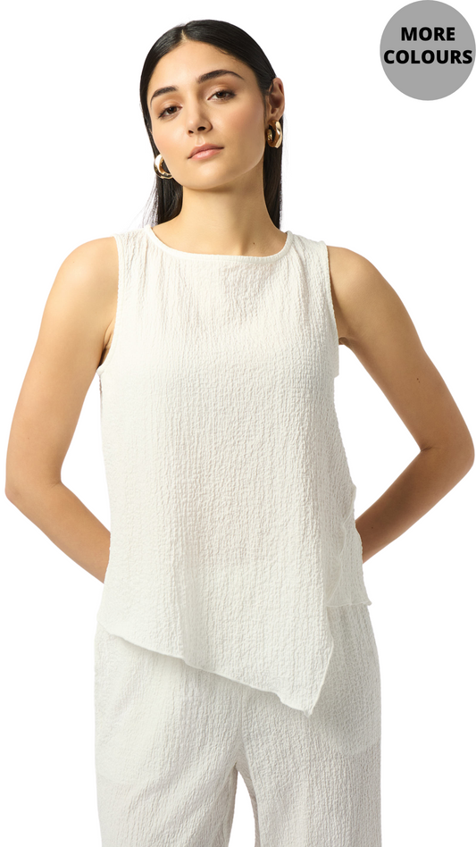 Seersucker Asymmetrical Sleeveless Top. Style JR251228