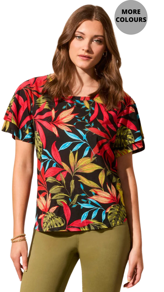 Linen Blend Ruffled Sleeve Top. Style TR2029O-1557