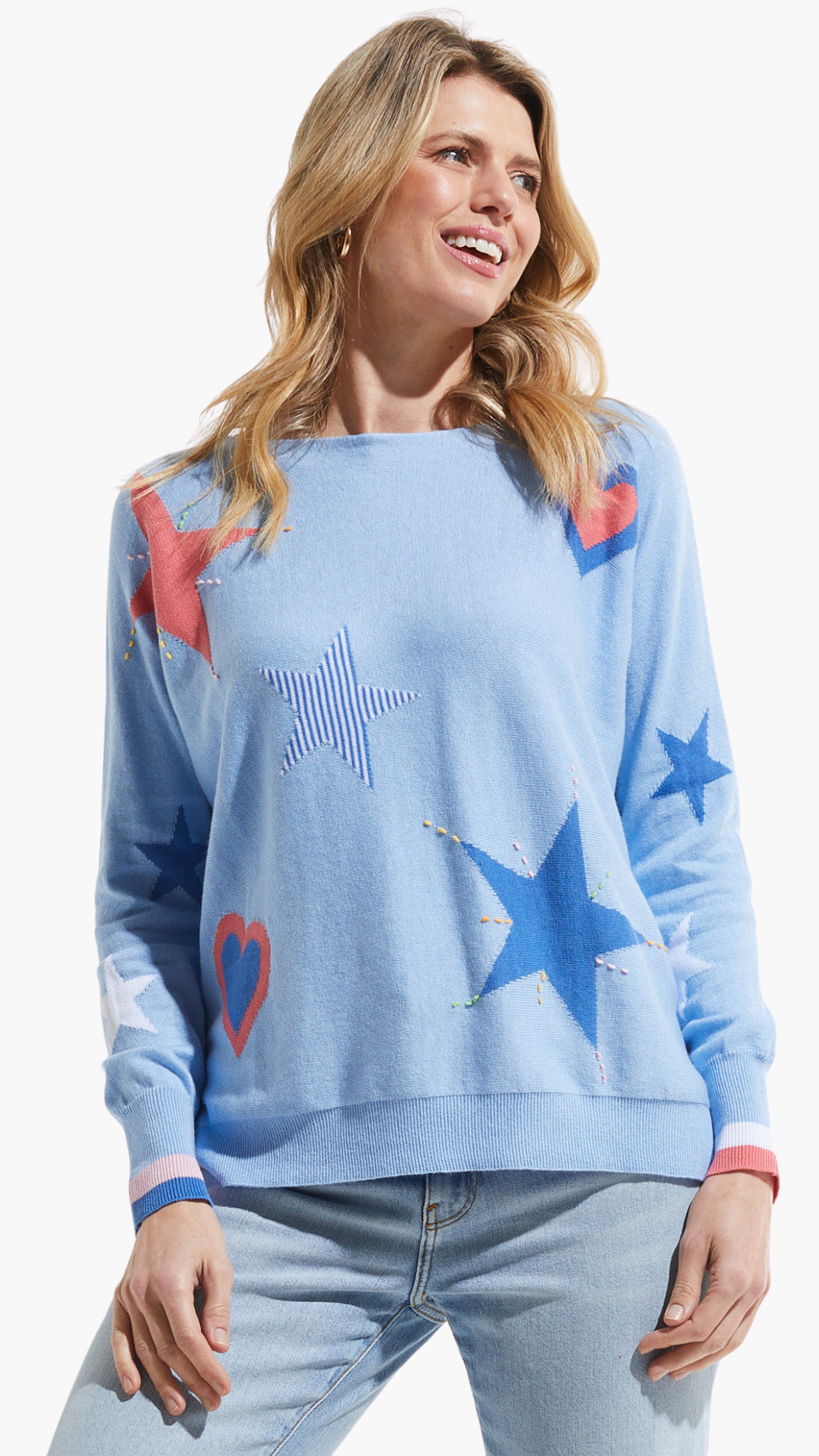 Hearts & Stars Lightweight Knit Sweater. Style ZKP7402U