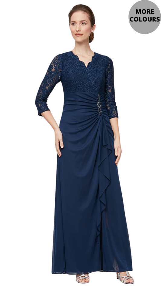 Empire Waist Lace & Mesh Dress with Surplice Neckline. Style ALE81122469