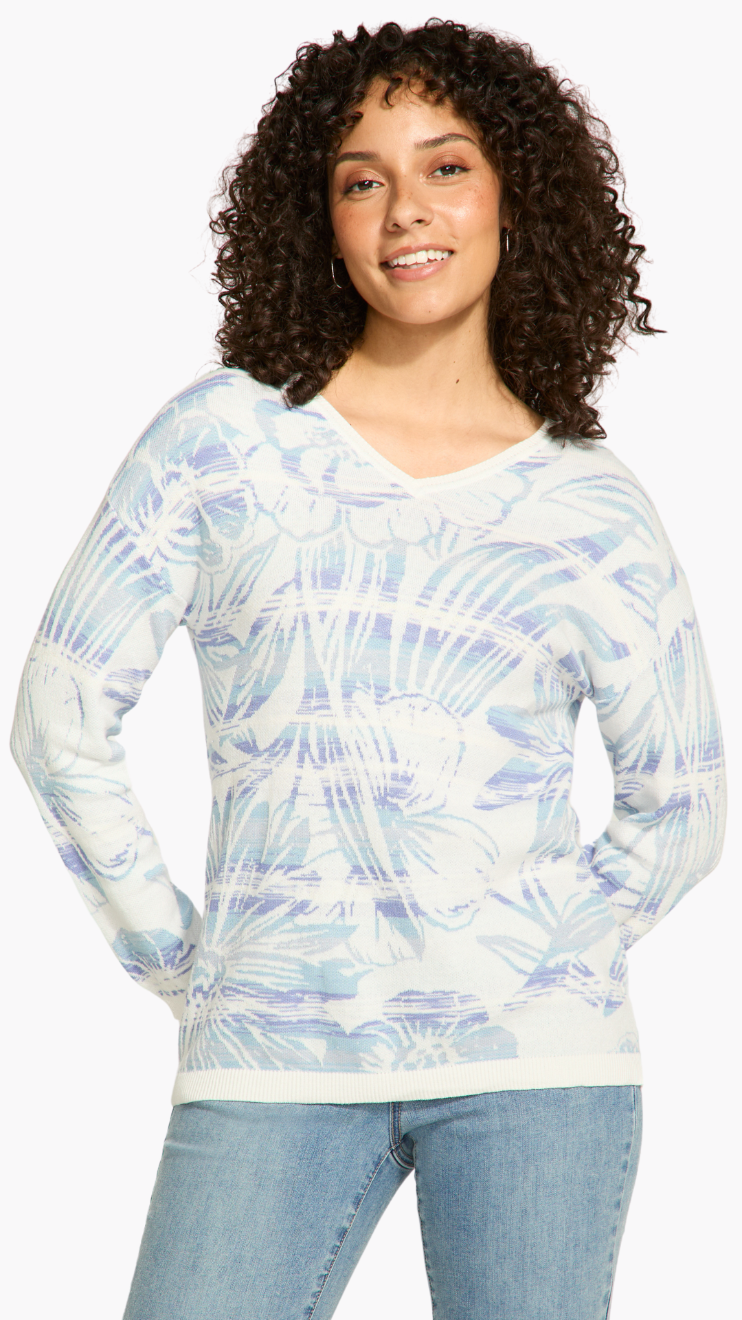 V-Neck Printed Sweater. Style FD1623764