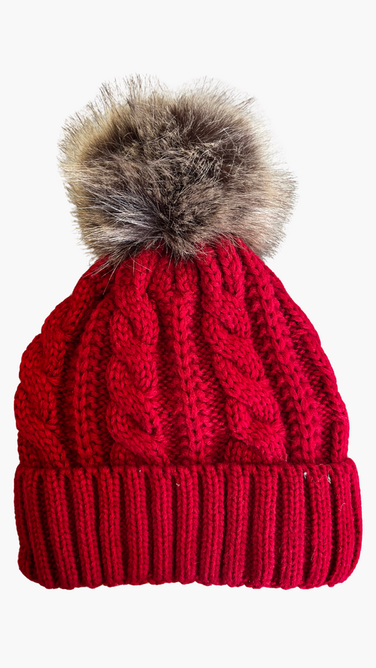 Bordeau Cable Knit Toque with Fleece Lining. Style ELWKAYLA8-BOR