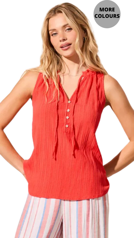 Sleeveless Flowy V-Neck Textured Blouse. Style TR2168O-8140