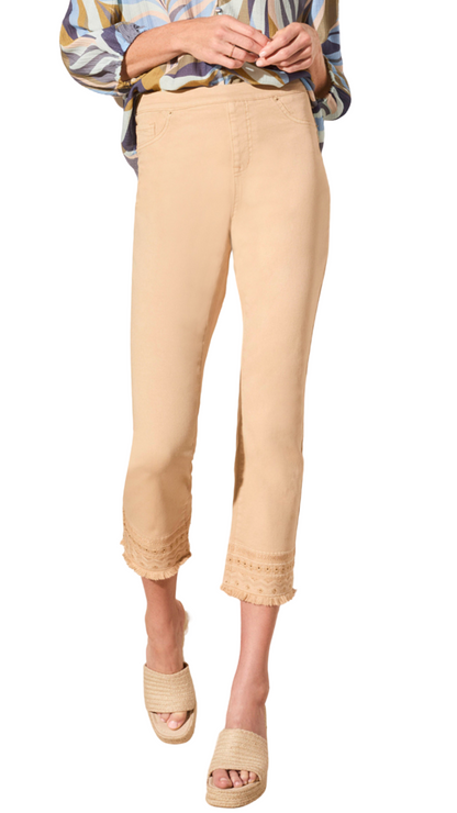 Audrey Pull On Straight Crop with Embroidered Hem. Style TR5806O-4744