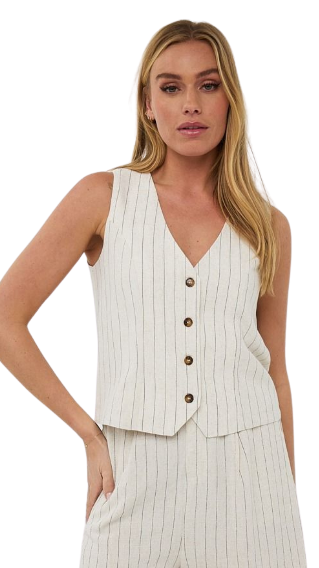 Striped Linen Button Front Vest. Style ESQHS2528214