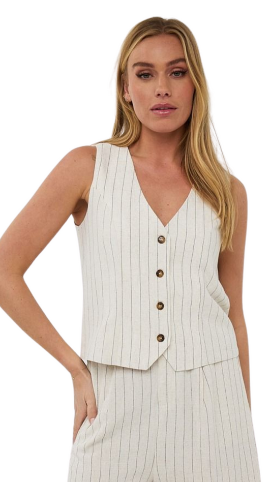 Striped Linen Button Front Vest. Style ESQHS2528214