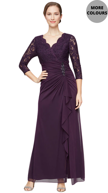 Empire Waist Lace & Mesh Dress with Surplice Neckline. Style ALE81122469