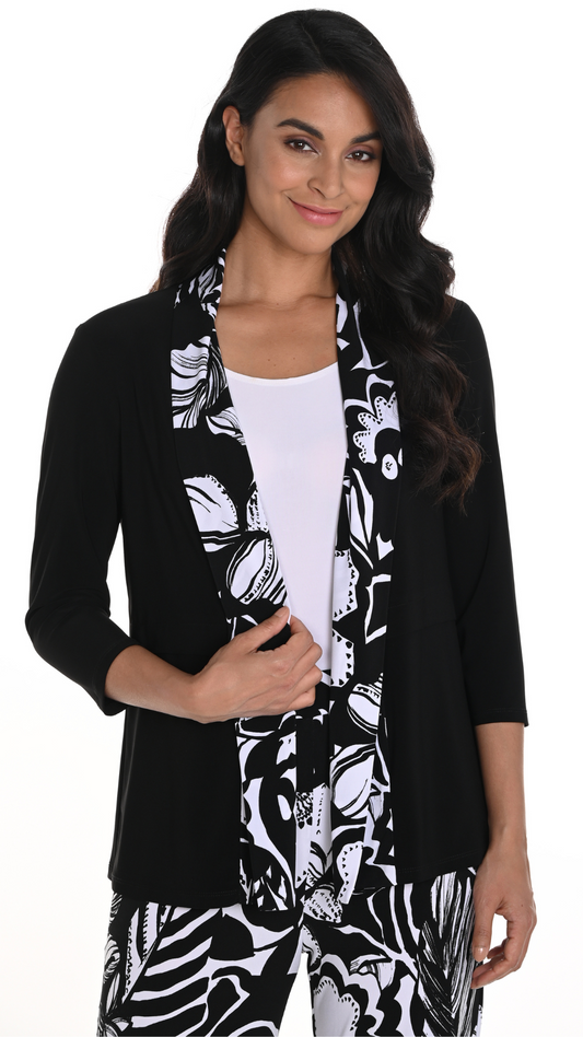 Printed Trim Stretch Cardigan. Style FL256315