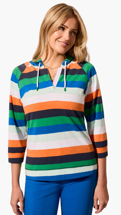 Striped V-Neck Hooded Top. Style TR1642O-3241