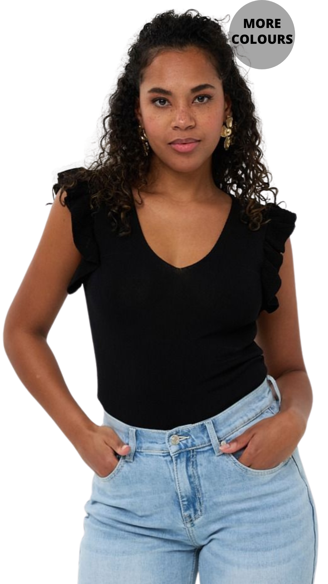 Stretch Knit Ruffled Sleeve Top. Style ESQHS2507211