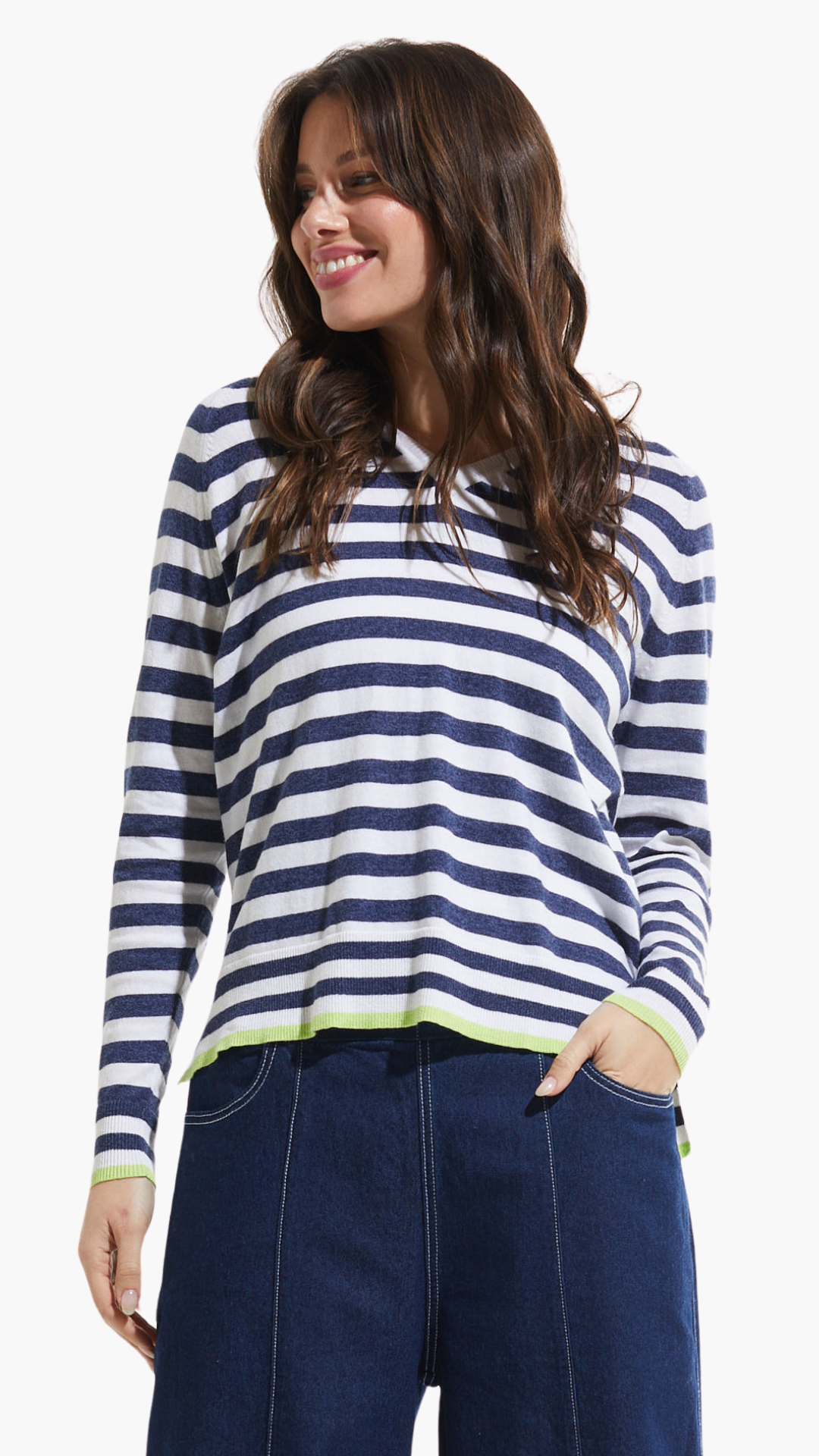 Striped High Low Hemline Sweater. Style ZKP7408U