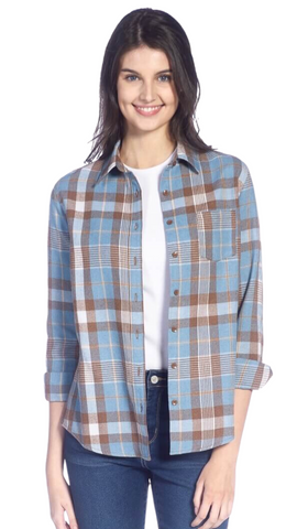 Flannel Top in Blue Plaid or Red Plaid. Style COTCCFS-100