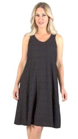 Eyelet Overlay Sleeveless Dress in Black or White. Style PE518-5003