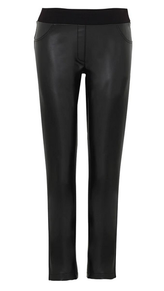 Faux Leather Front Knit Back Pant. Style DOLC73115