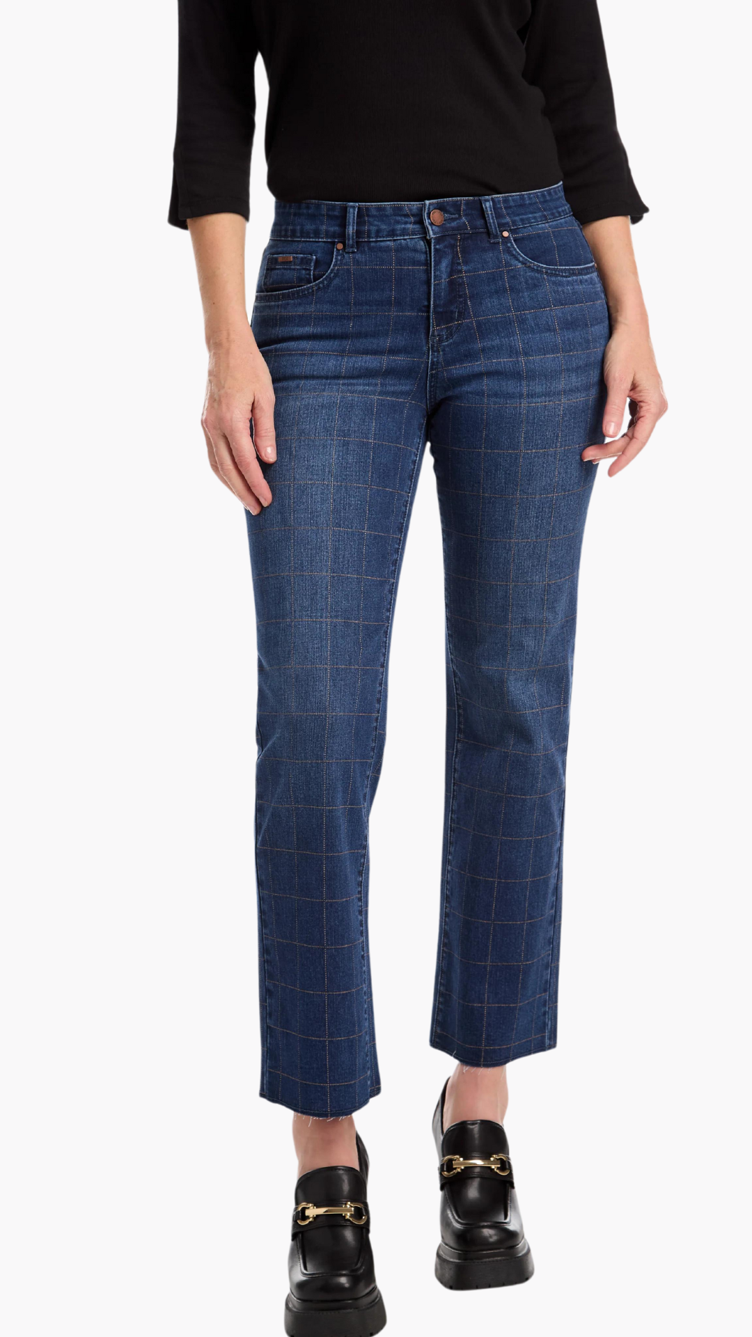 Christina Straight Ankle Grid Print Jean. Style FD5244779