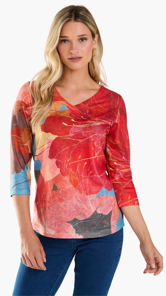 Flower Print V-Neck Top. Style FD3474451