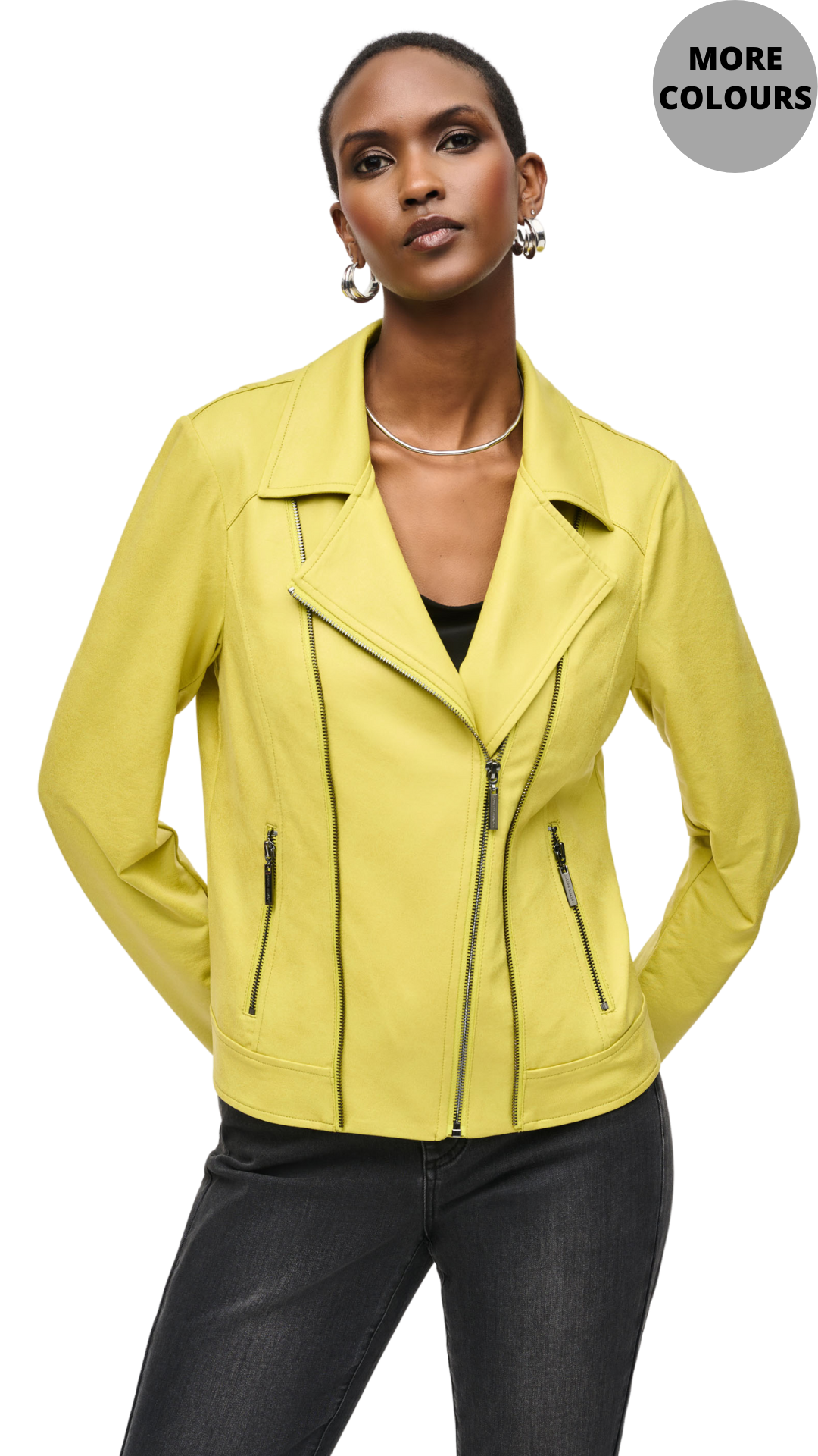 Foiled Knit Stretch Moto Jacket. Style JR243905