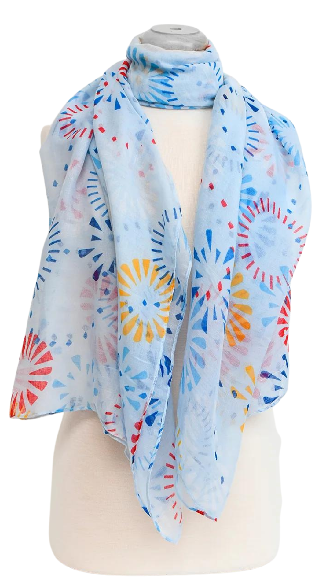 Lightweight Printed Blue Geo Scarf. Style CARA6157-BLU