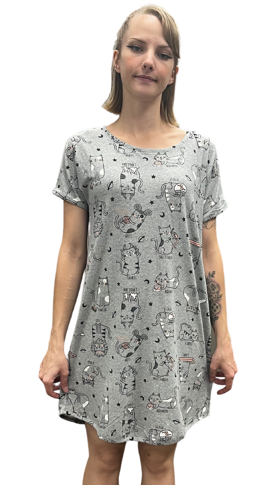 Astrology Cats Night Shirt. Style COTYM-NSGRYCAT