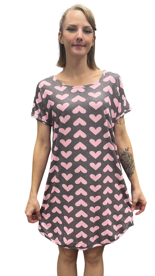 Pink Heart Print Night Sirt. Style COTYM-NSHEART