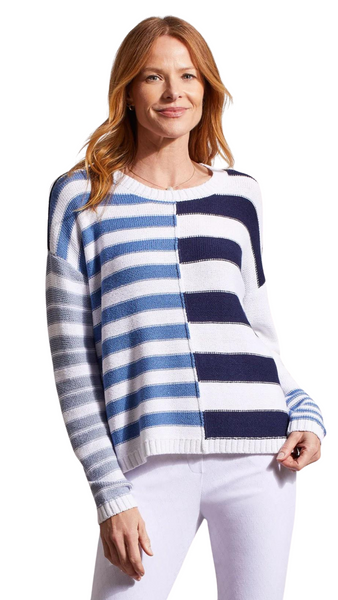 Contrast Stripe Crew Neck Sweater. Style TR1675O-3709