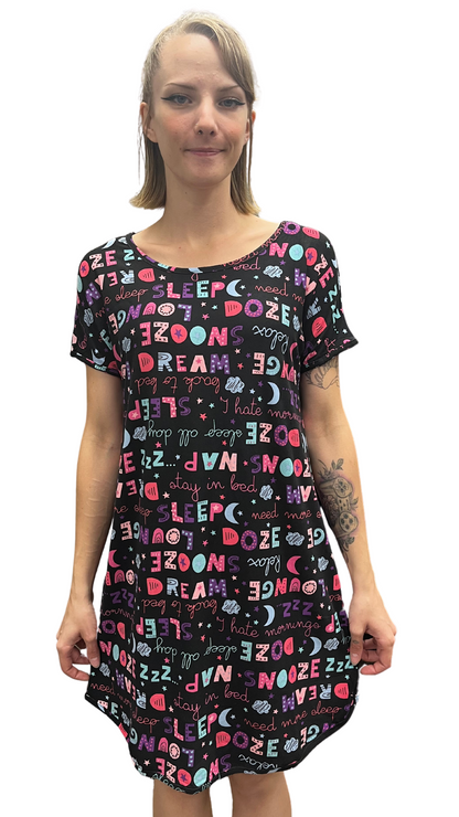 Sleep, Nap, Dream, Snooze Print Night Shirt. Style COTYM-NSDREAM