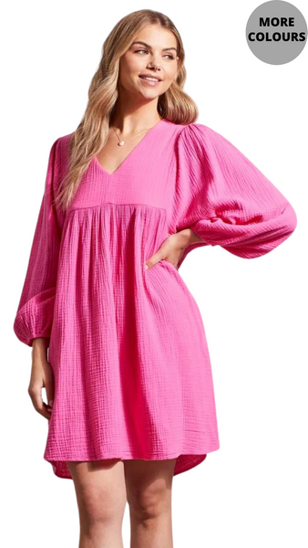 Cotton Gauze Puff Sleeve Dress. Style TR5344O-4555