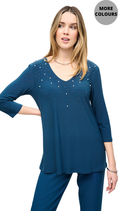 Pearls & Gems Fit & Flare Top. Style JR243075