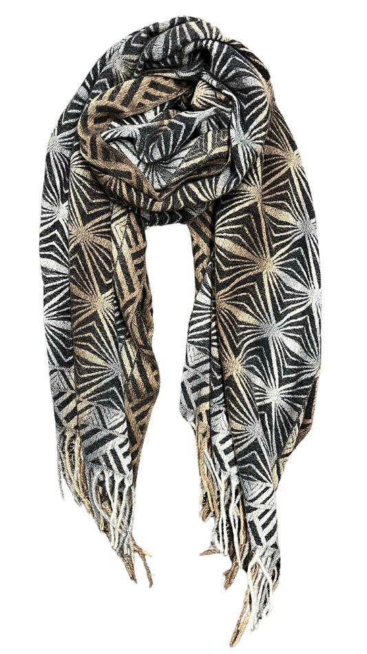 Black Triangle Print Blanket Scarf. Style ELWNANCY11-BLK