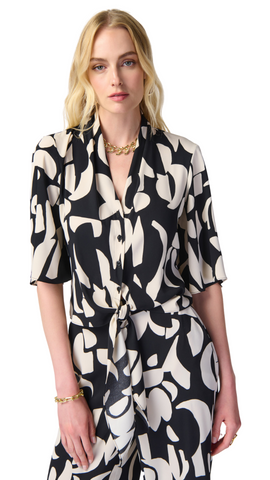 Abstract Print Woven Tie Front Blouse. Style JR241098