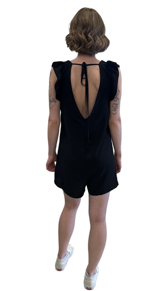 Black Keeley Romper with Back Tie. Style PM110232BK