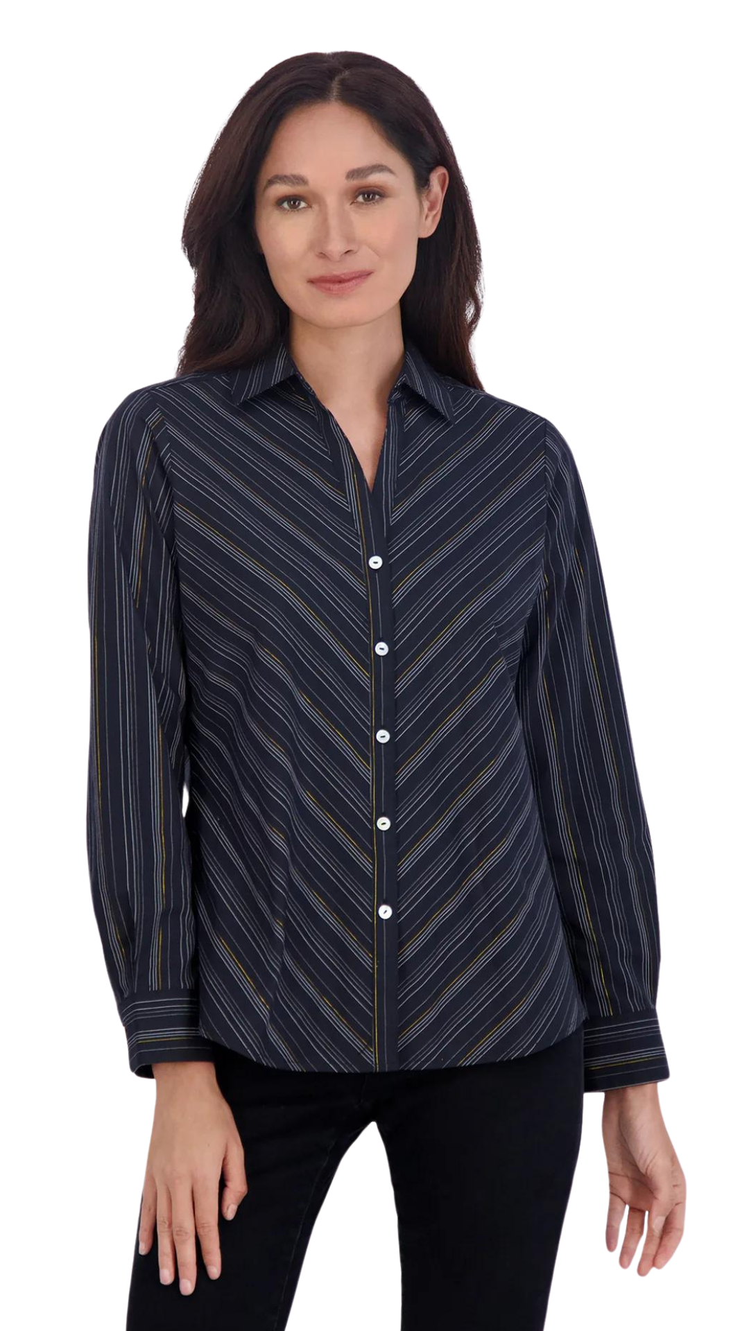 Mary No Iron Lurex Stripe Shirt. Style FC200573