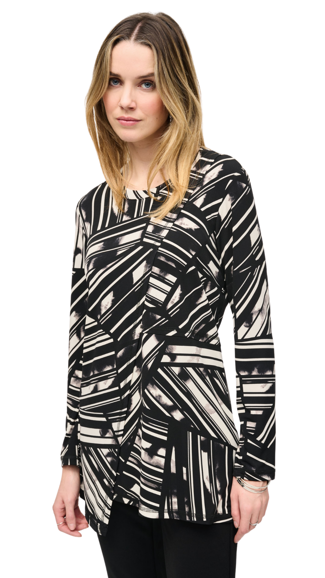 Silky Knit Abstract Stripe Tunic. Style JR243190