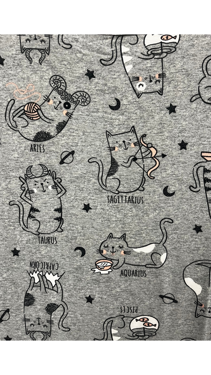 Astrology Cats Night Shirt. Style COTYM-NSGRYCAT