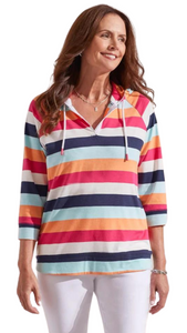 Striped V-Neck Hooded Top. Style TR1642O-3241