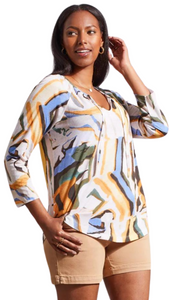 Tie Neck Printed Peasant Top. Style TR1671O-1557